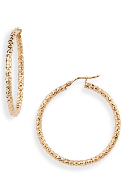 14K Gold Textured Hoop Earrings