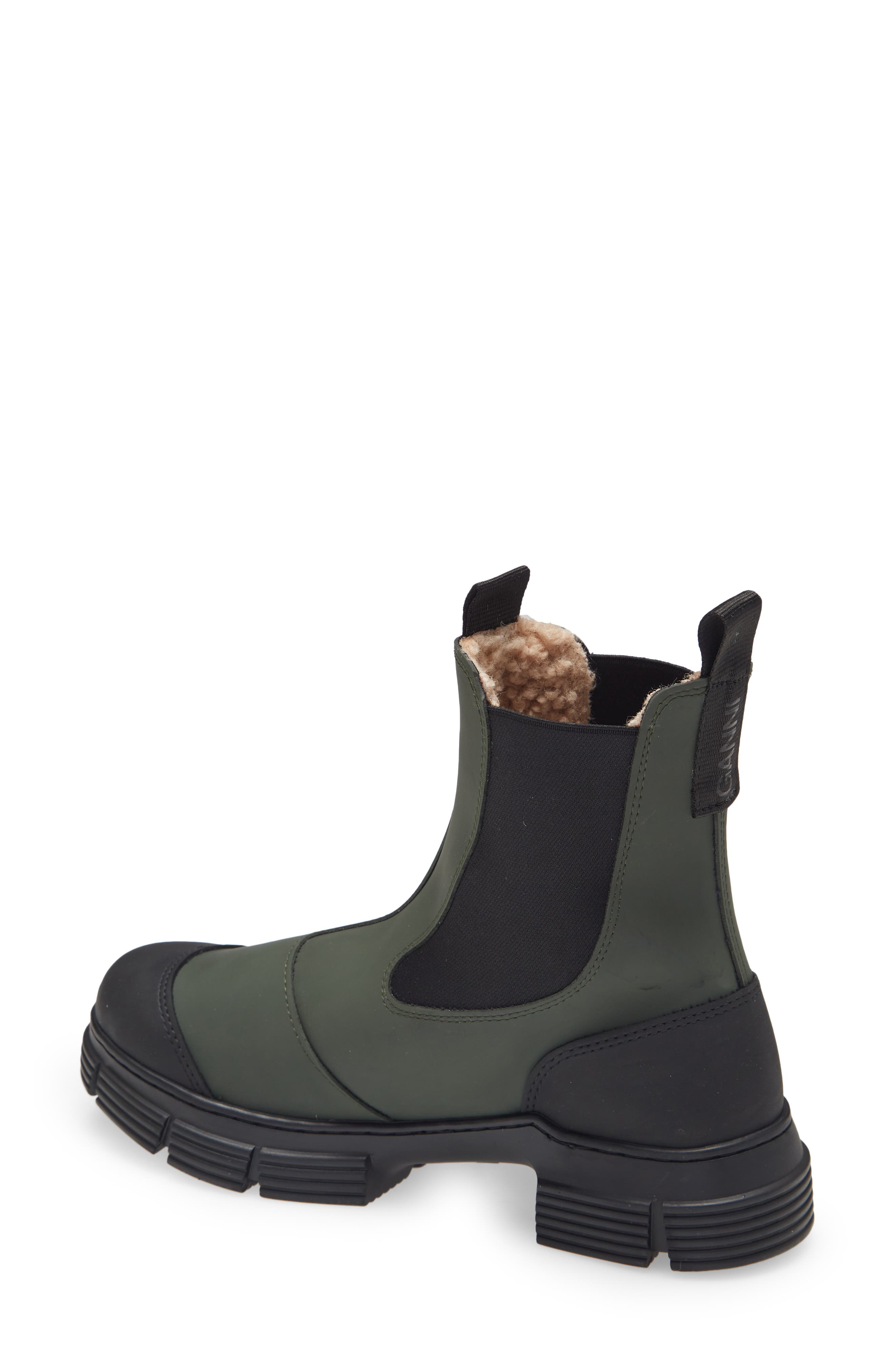 Ganni Faux Fur Lined & Recycled Rubber Chelsea Boot, Alternate, color, 