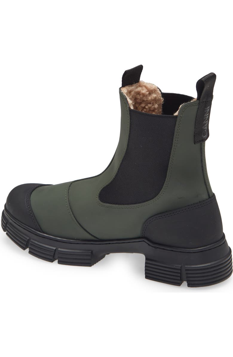 Ganni Faux Fur Lined & Recycled Rubber Chelsea Boot, Alternate, color,