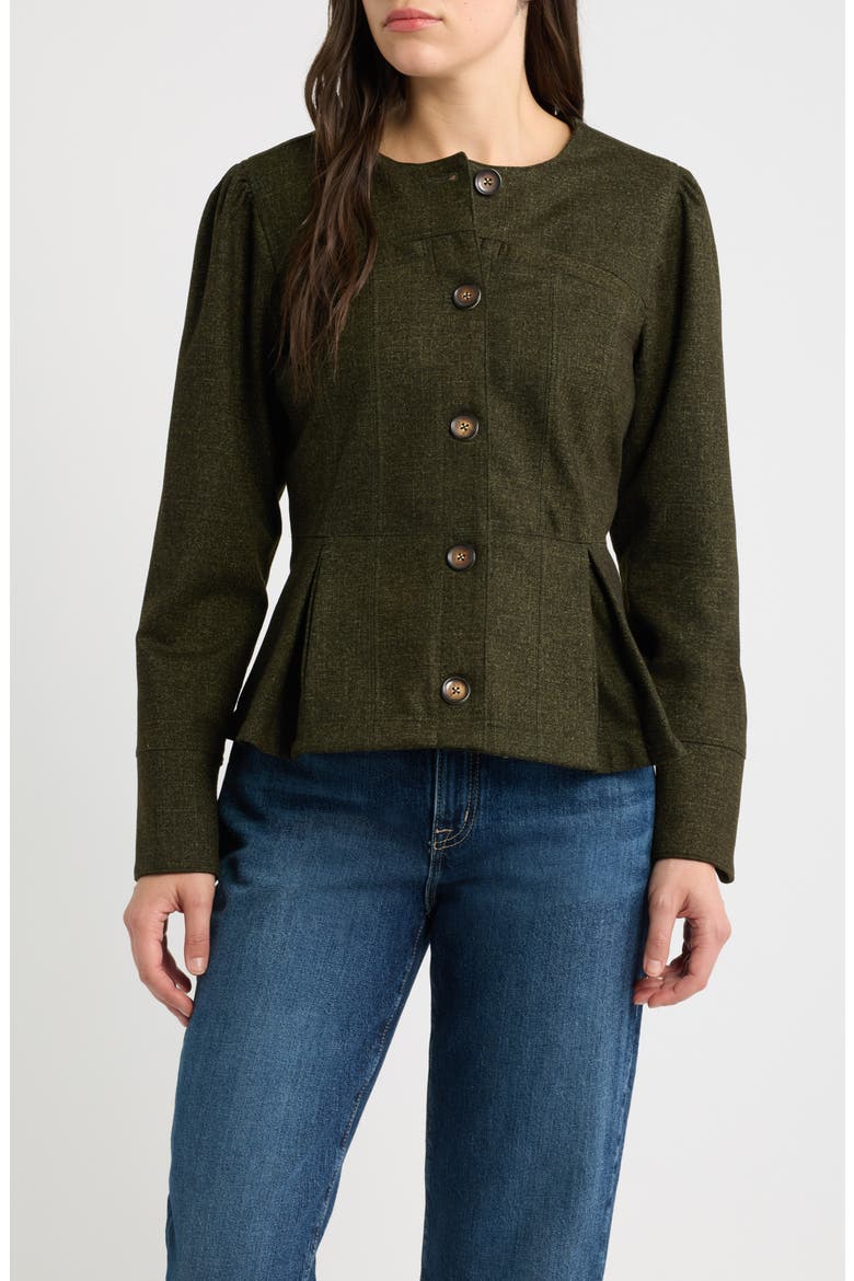 Puff Shoulder Button Front Jacket, Main, color, GOLDEN OLIVE