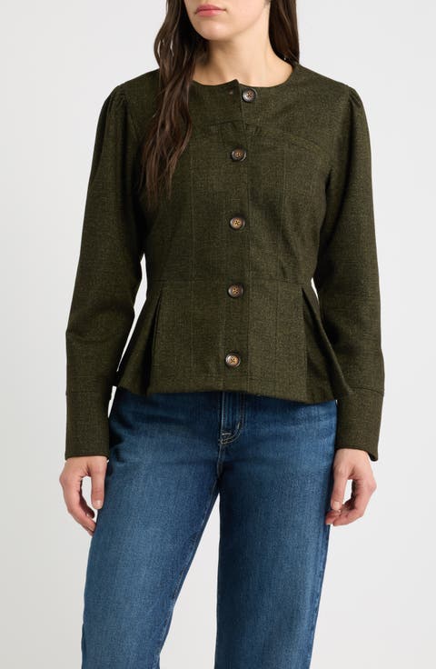 Puff Shoulder Button Front Jacket