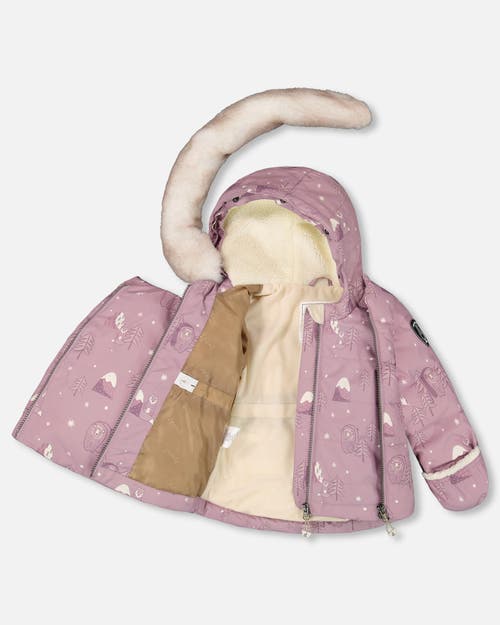 Deux Par Deux Two-piece Snug Snowsuit Bear In Pink
