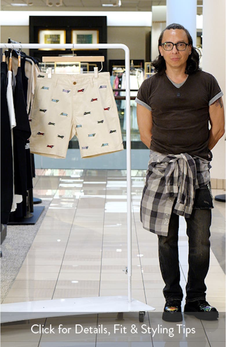 Universe Embroidered Flat Front Cotton Shorts, sales video thumbnail