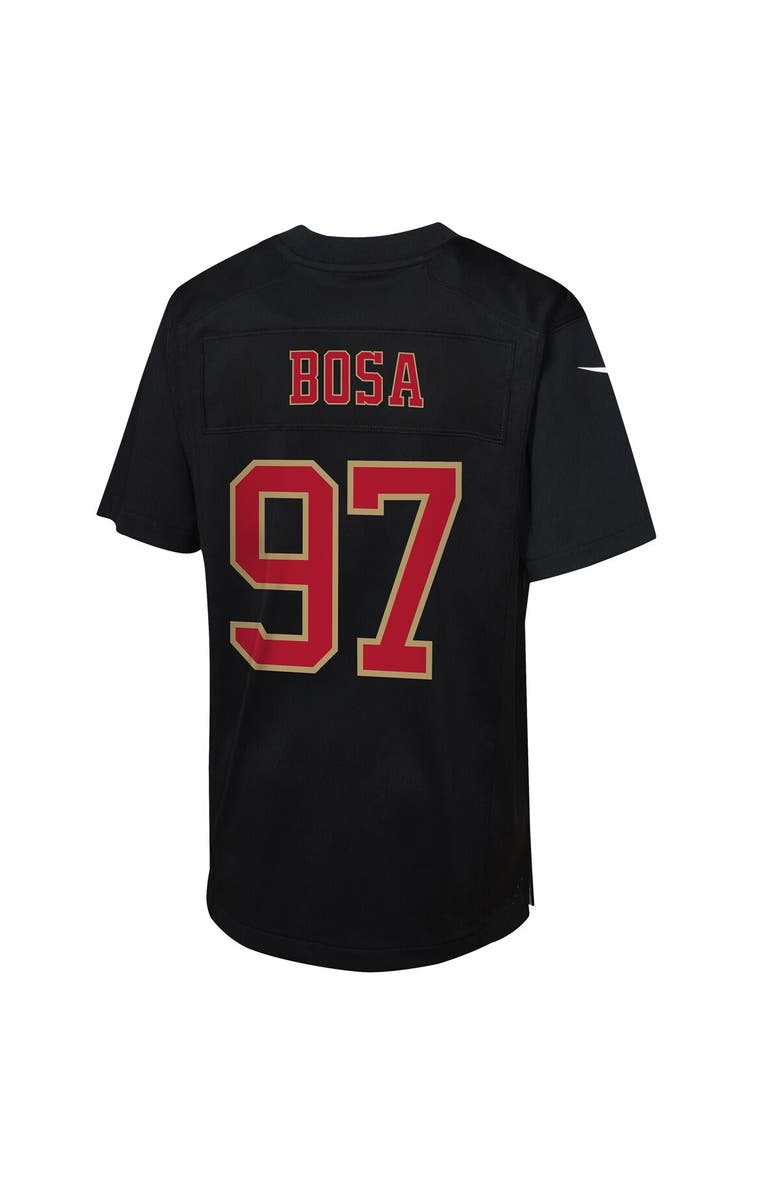 Nike Youth Nike Nick Bosa Black San Francisco 49ers Super Bowl LVIII Patch Carbon Fashion Game Jersey, Alternate, color, 
