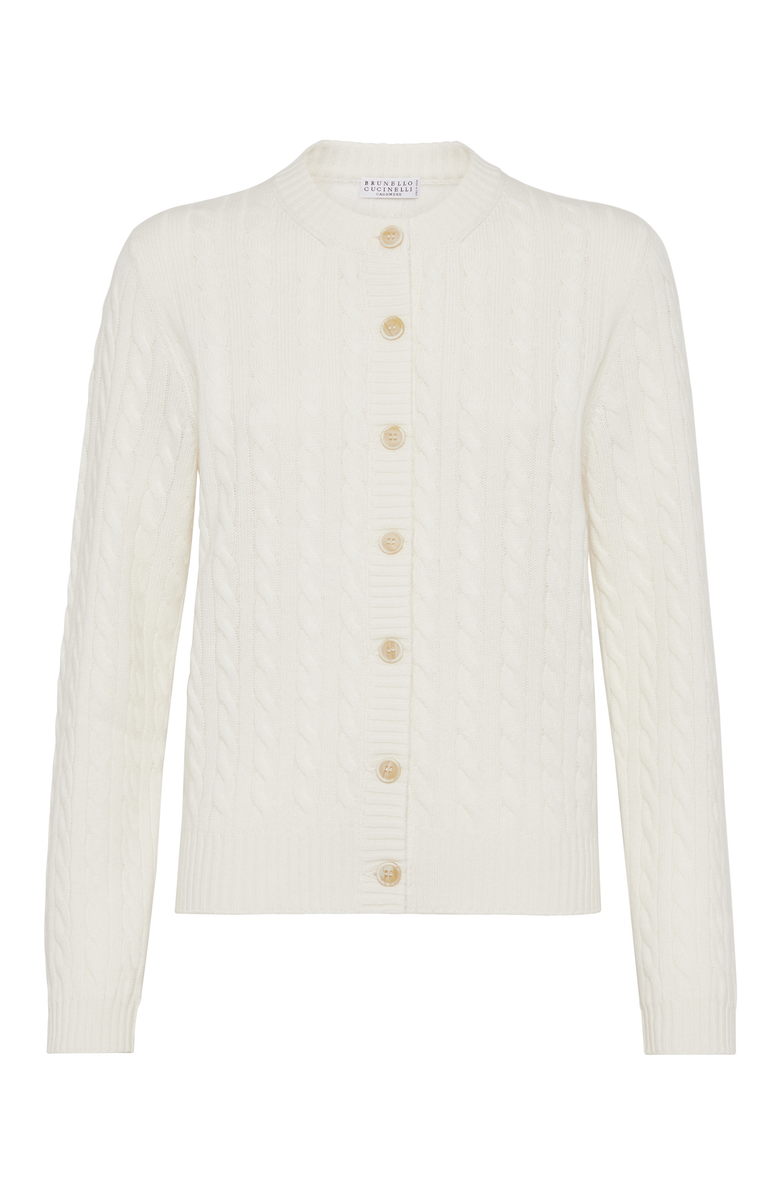 Brunello Cucinelli Cashmere cable knit cardigan with monili, Main, color, 