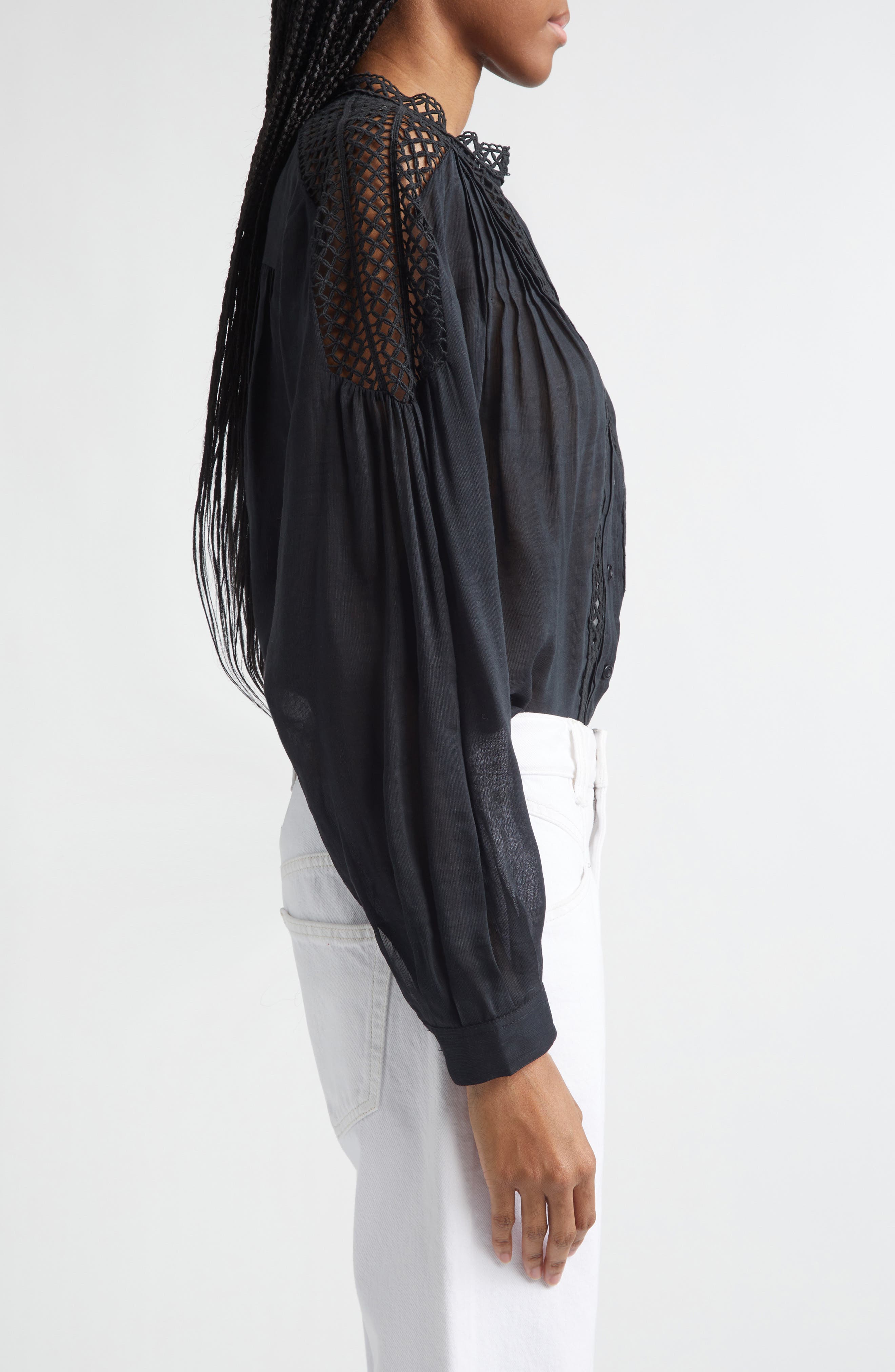 Isabel Marant Étoile Polda Lace & Pintucked Long Sleeve Shirt