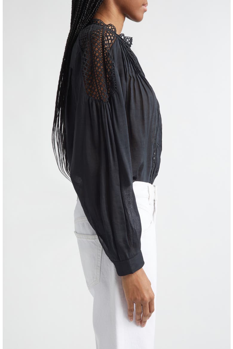 Polda Lace & Pintucked Long Sleeve Shirt, Alternate, color, BLACK