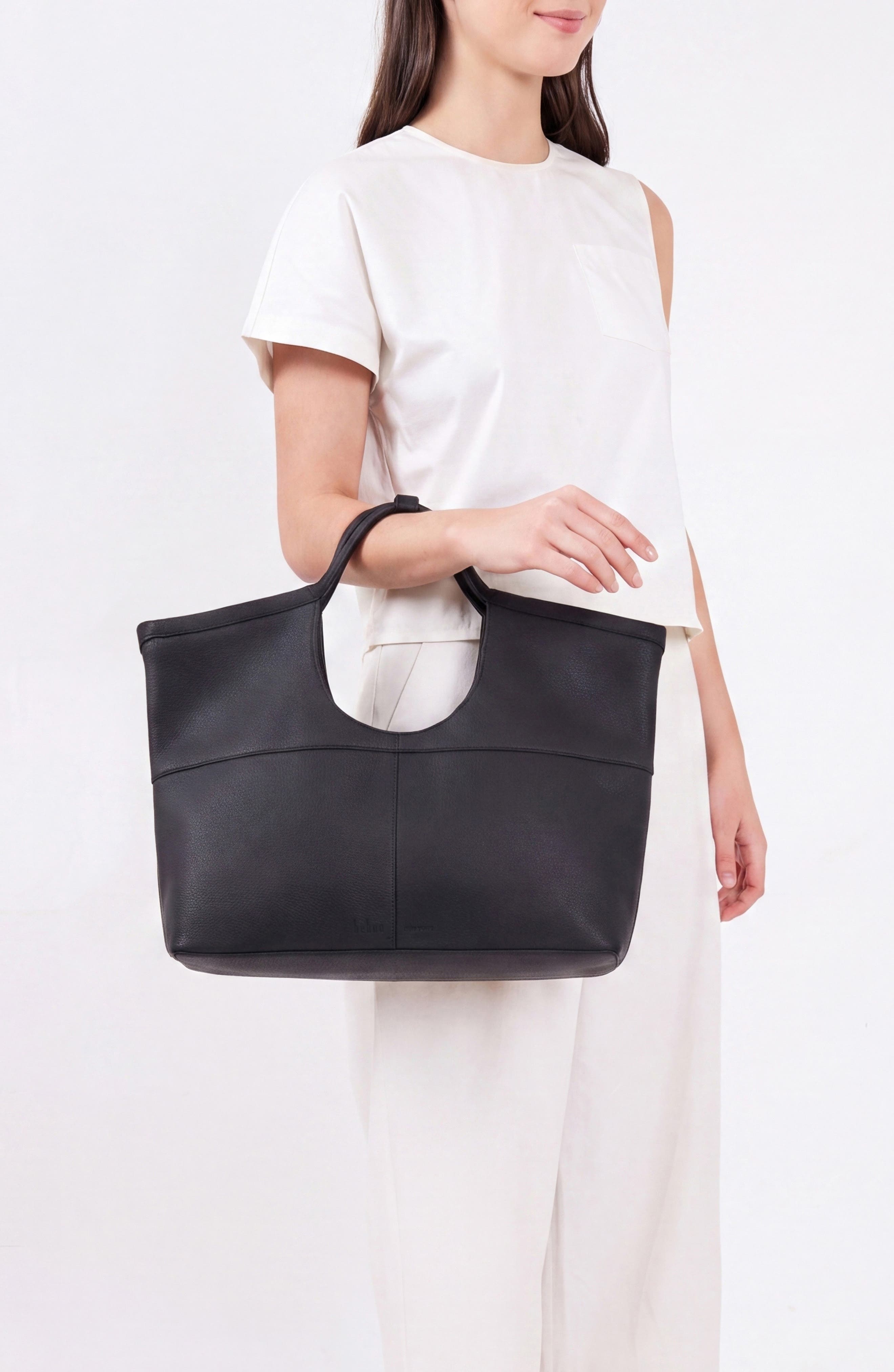 Arendt Pebble Leather Tote, Alternate, color, BLACK