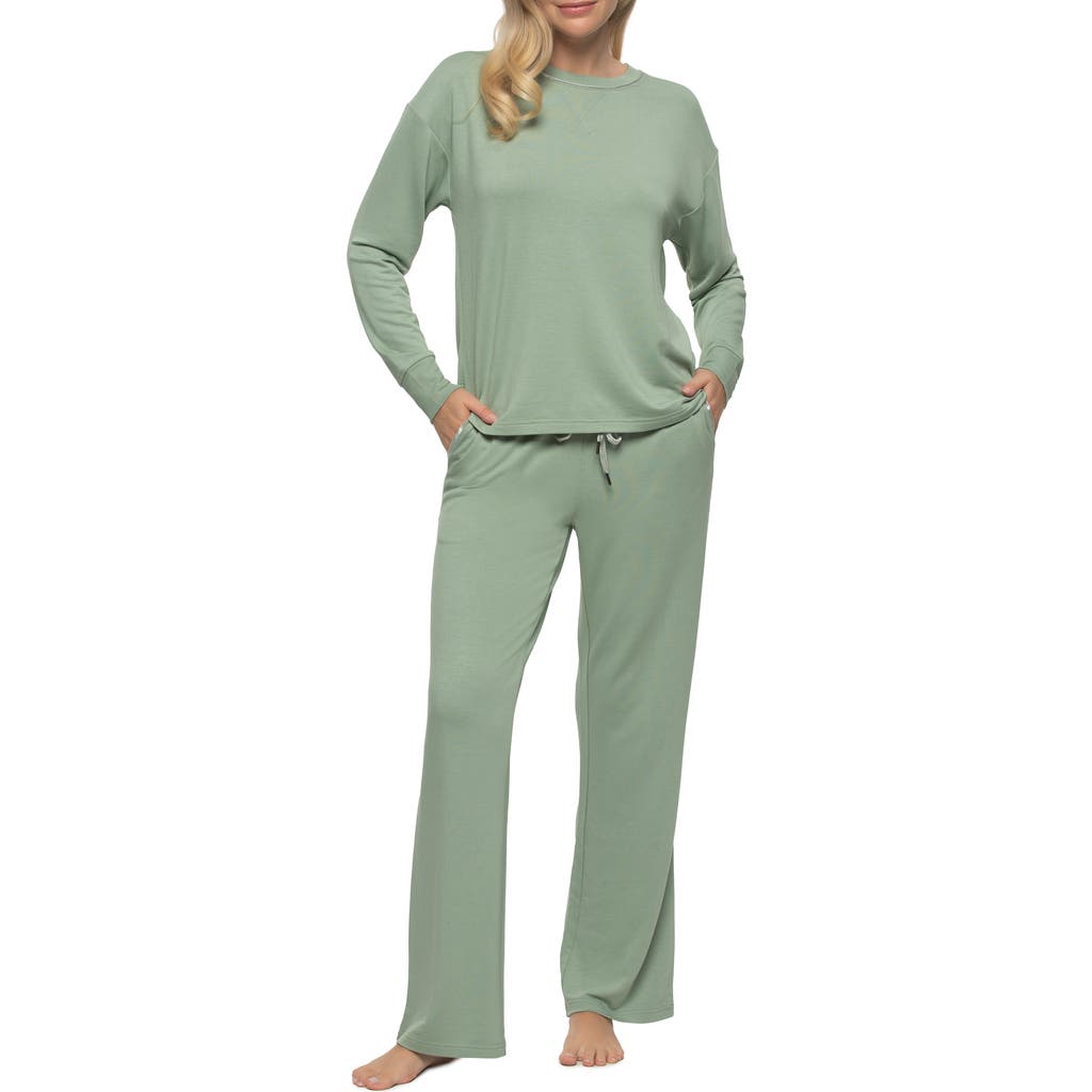 Felina Aria Long Sleeve Knit Pajamas in Iceberg Green