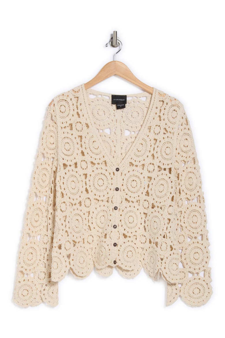 Crochet Circle Button Front Cardigan, Alternate, color, NATURAL