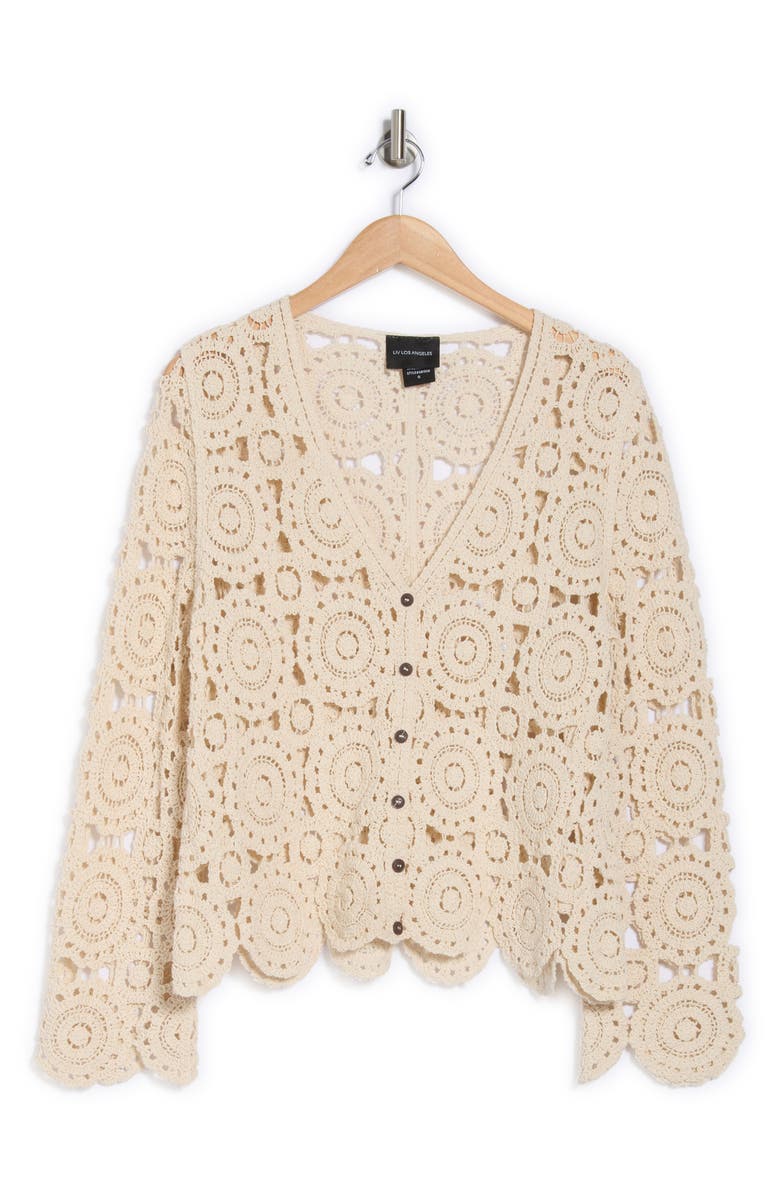 Crochet Circle Button Front Cardigan