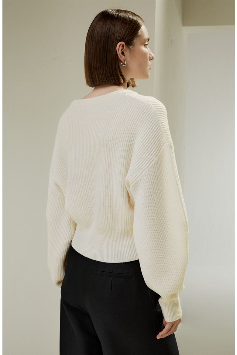 Women's Round Neck Drop-Shoulder Merino Wool Sweater, Alternate, color, White