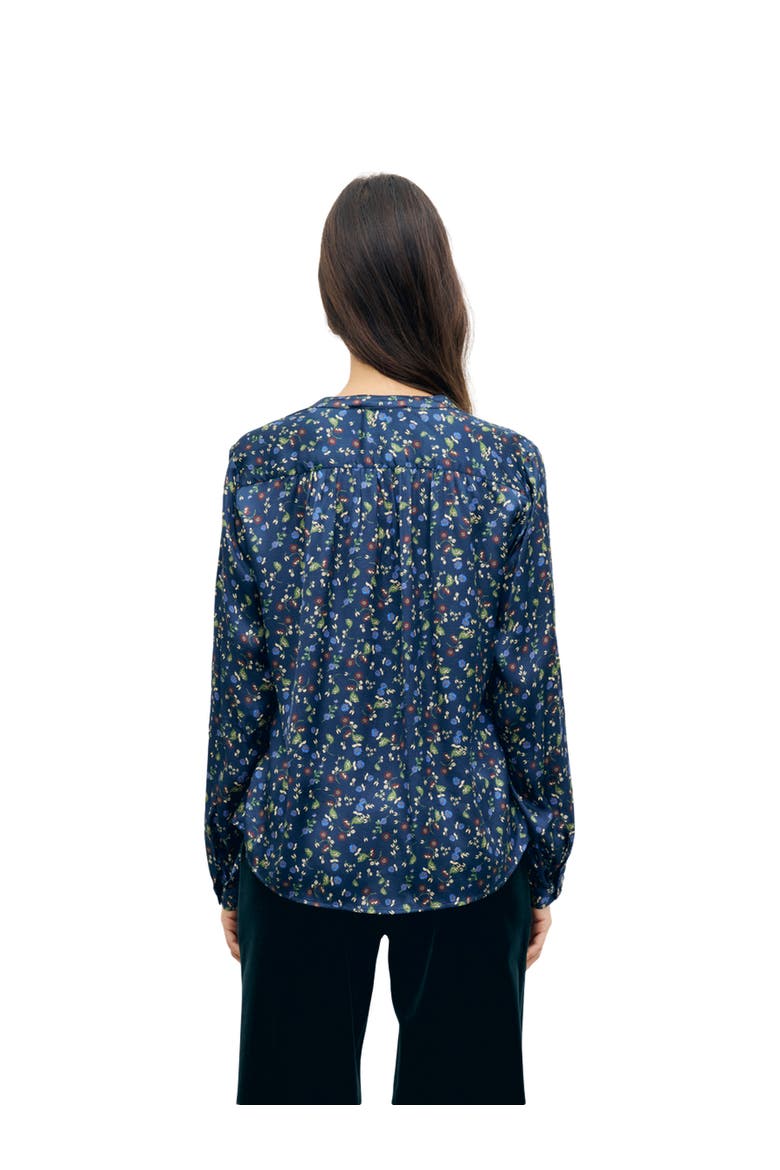 Lolita Printed Satin Blouse, Alternate, color, Navy Blue