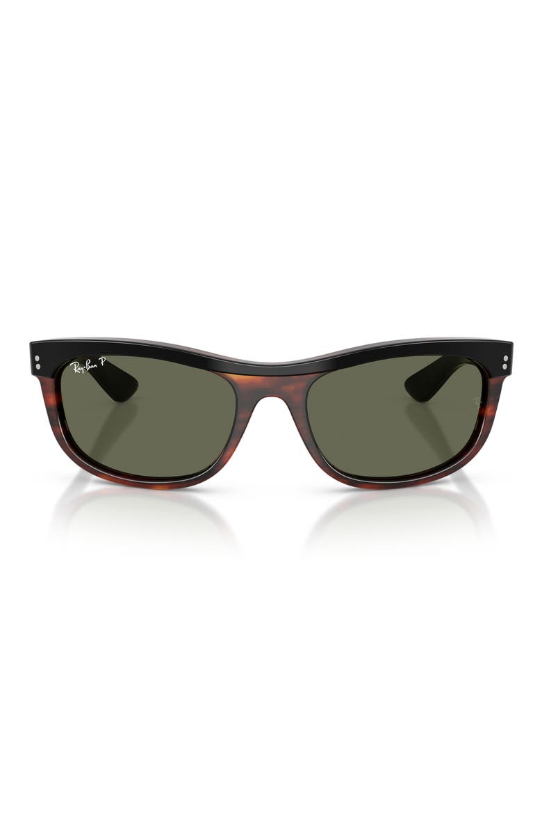 62mm Balorama Polarized Rectangle Sunglasses, Main, color, BLACK ON HAVANA / GREEN POLAR