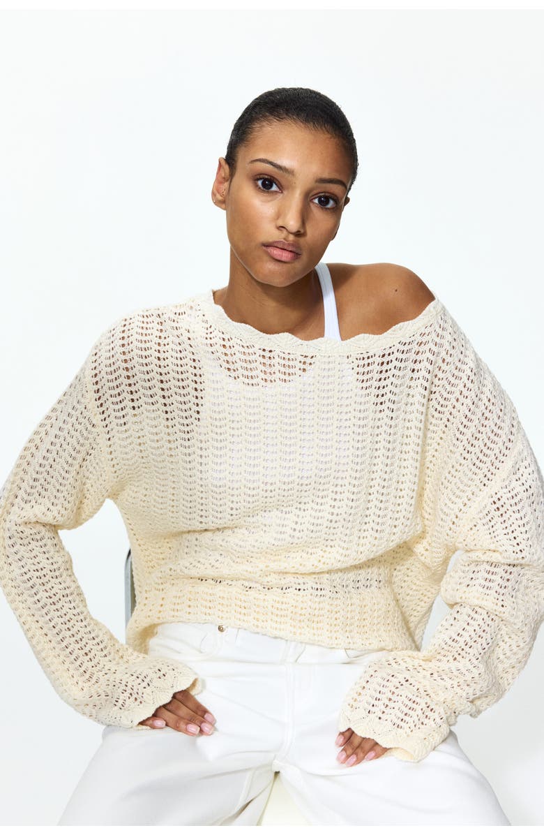 H&M Pointelle-knit Jumper, Alternate, color, Light Beige