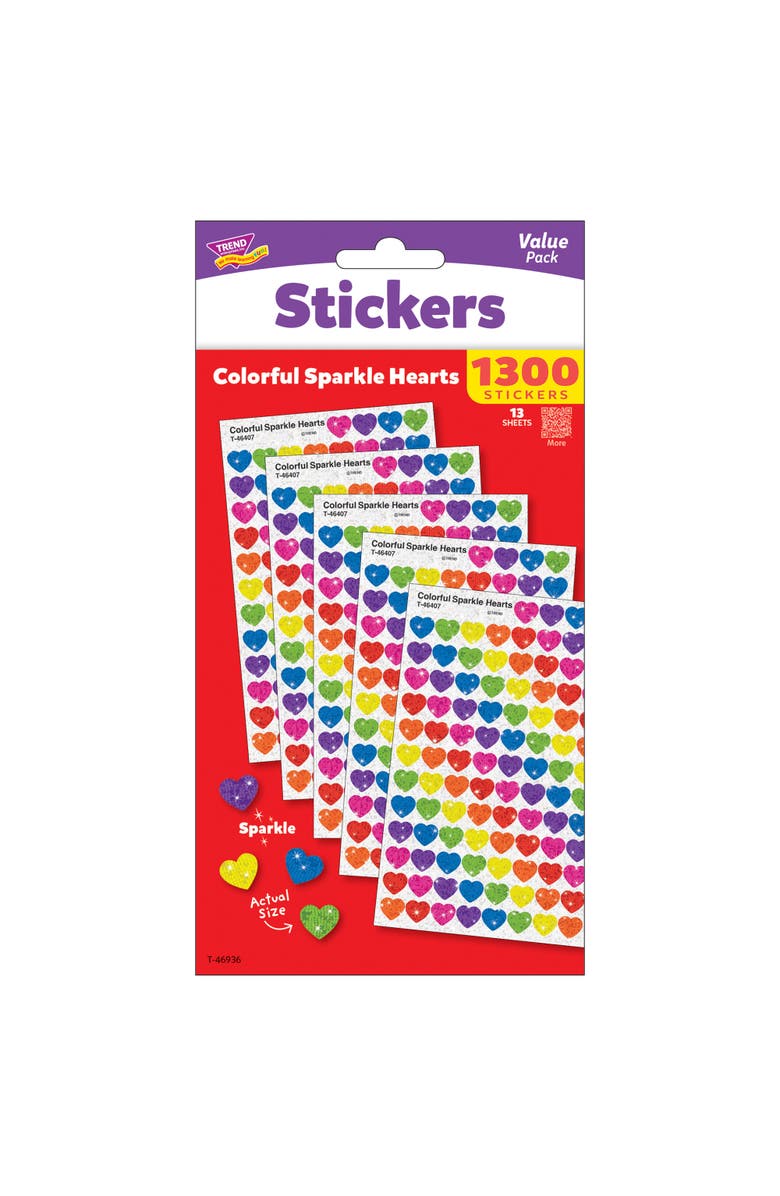 TREND SuperShapes Sparkle Hearts 1300 Count Sticker Pack, Main, color, Multicolored