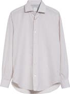 Eleventy Dandy Collar Stripe Cotton & Linen Button-Up Shirt
