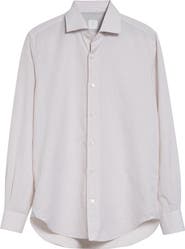 Eleventy Dandy Collar Stripe Cotton & Linen Button-Up Shirt