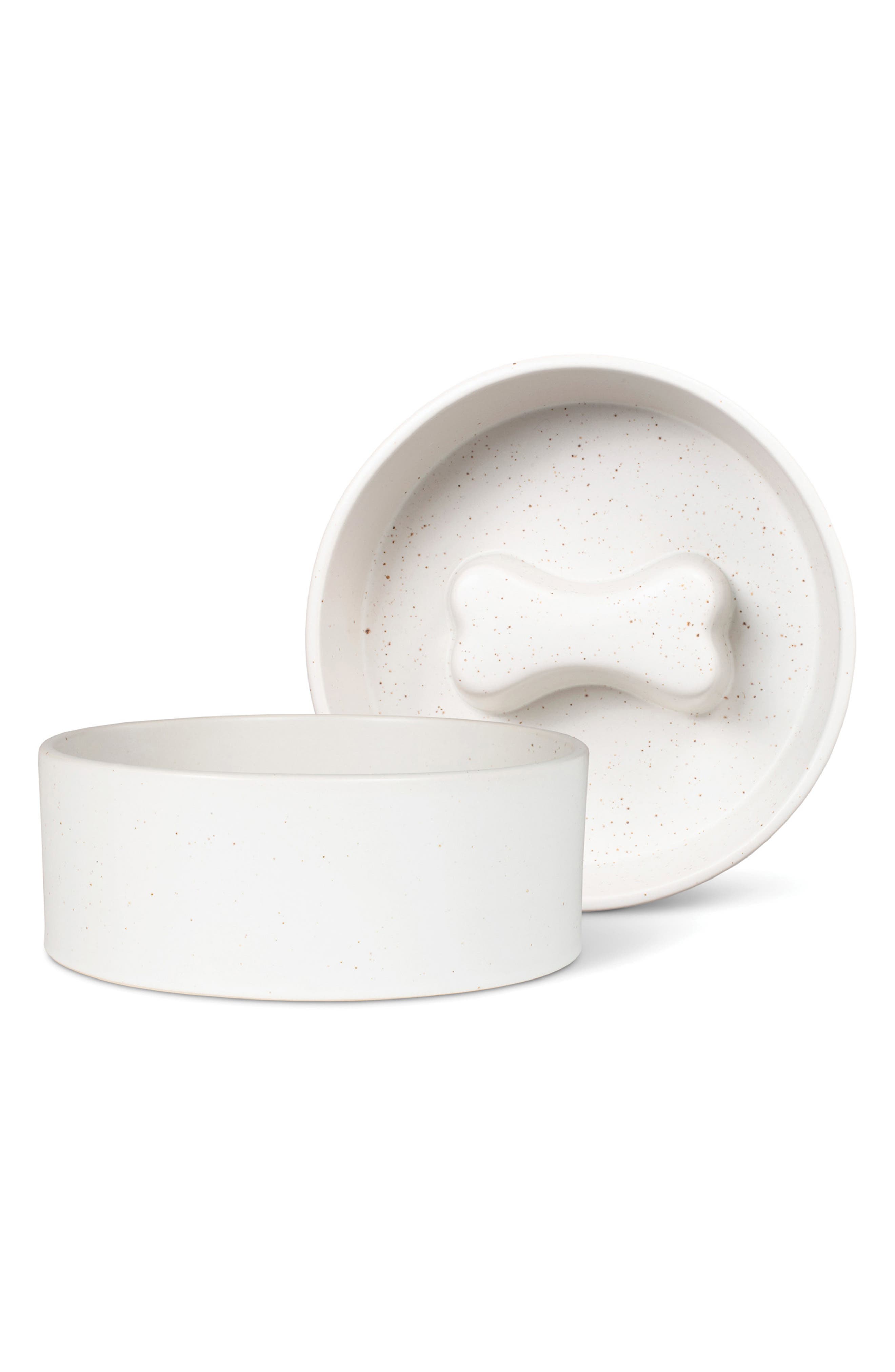 Fringe Studio Speckled Bone Small Pet Bowl Slow Feeder in White 
