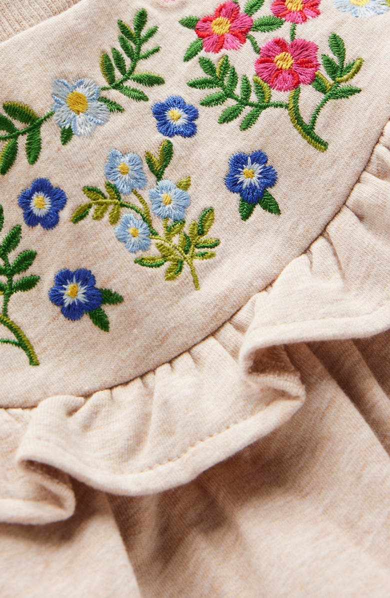 Mini Boden Kids' Floral Embroidered Cotton Sweatshirt Dress, Alternate, color, Oatmeal Marl