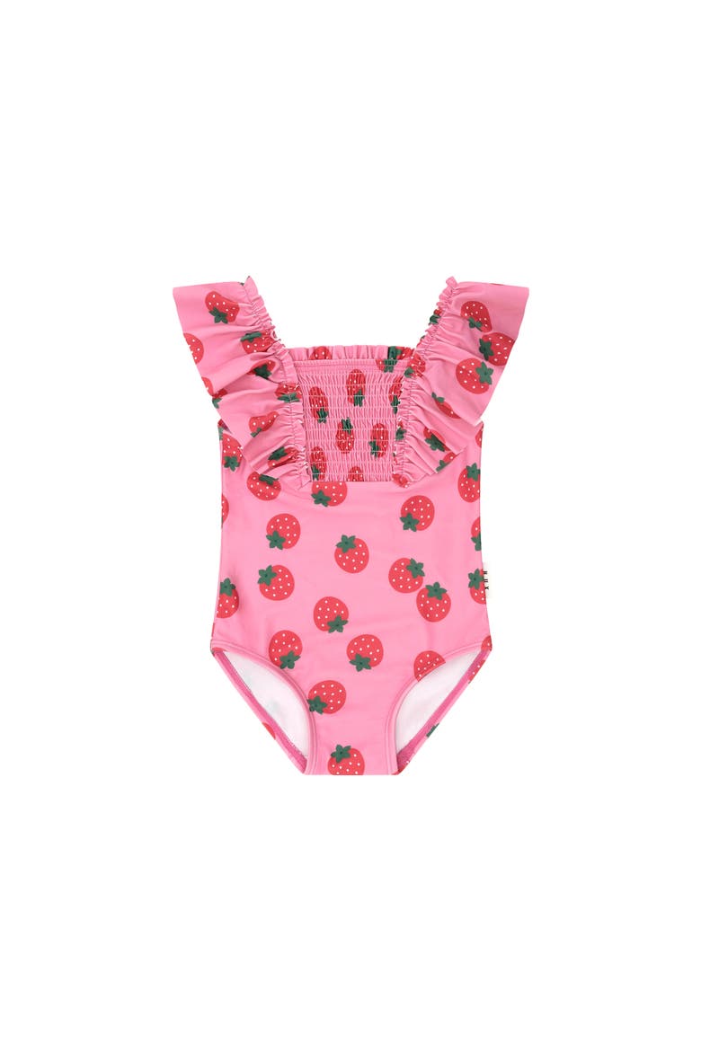 Strawberry Fields Forever Shirred Swimsuit, Main, color, Strawberry