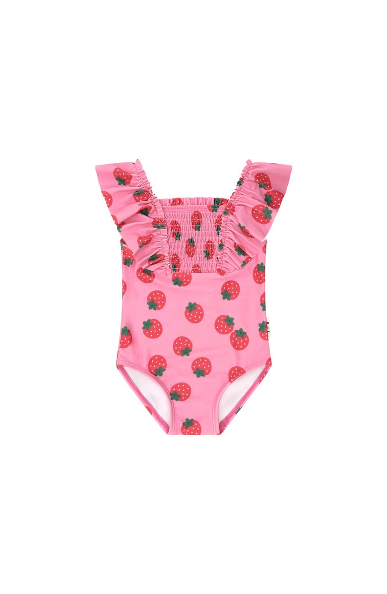 Huxbaby Strawberry Fields Forever Shirred Swimsuit, Main, color, Strawberry