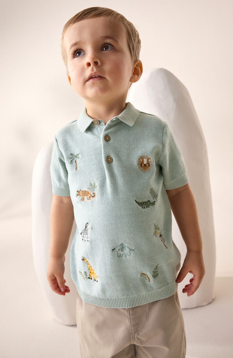 NEXT Kids' Animal Embroidered Cotton Polo, Alternate, color, 