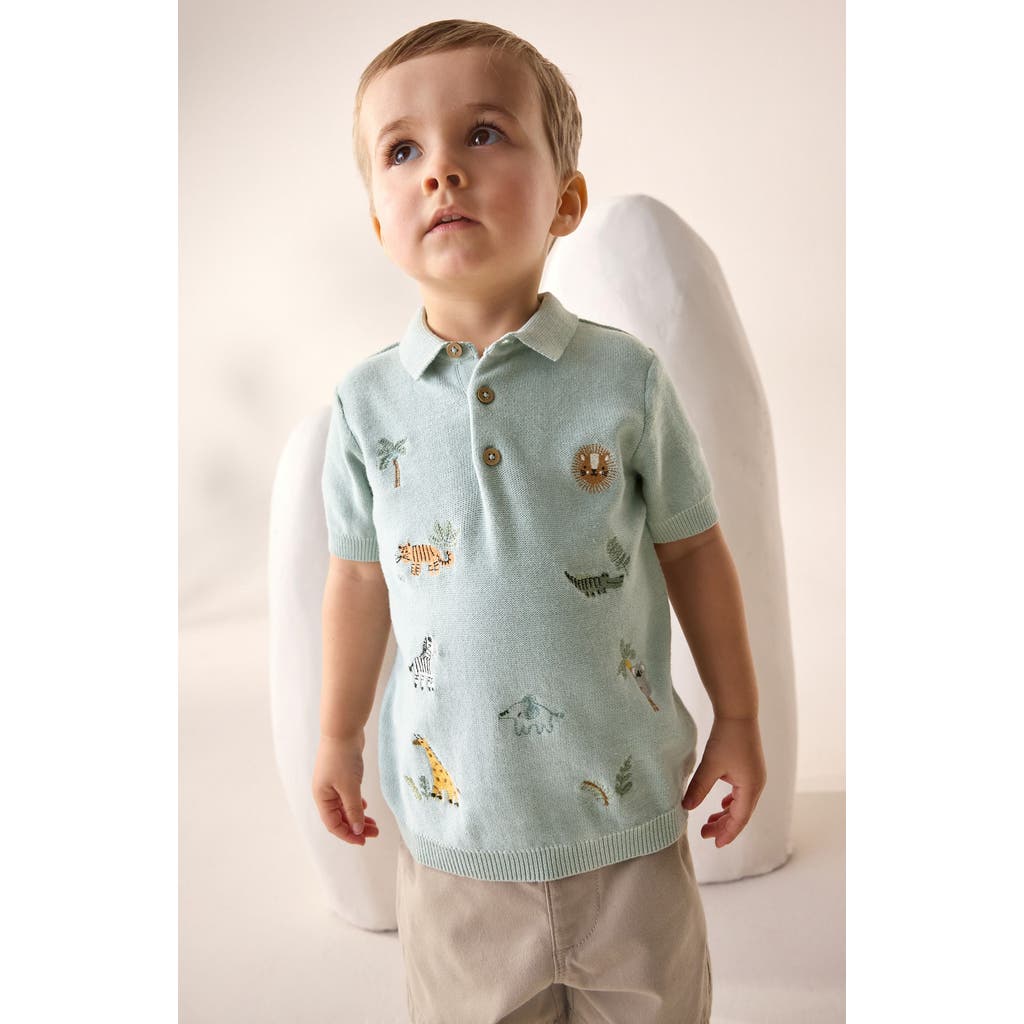 Next Kids' Animal Embroidered Cotton Polo In Green