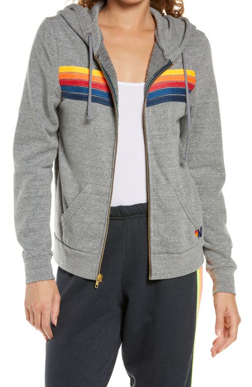 Aviator Nation 5-Stripe Zip Hoodie in Heather Grey 