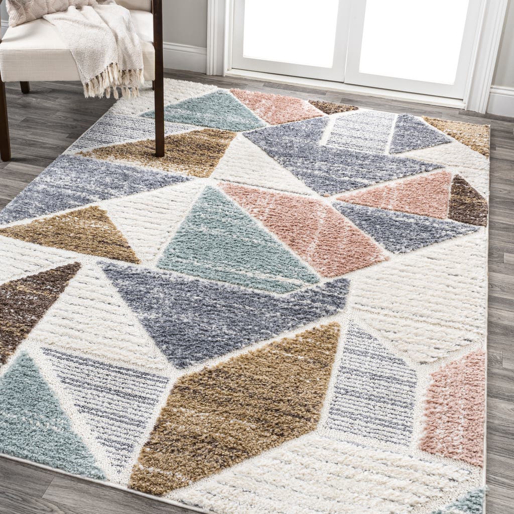 Jonathan Y Aileen Geometric Scandi Colorblock Carved Area Rug In Multi