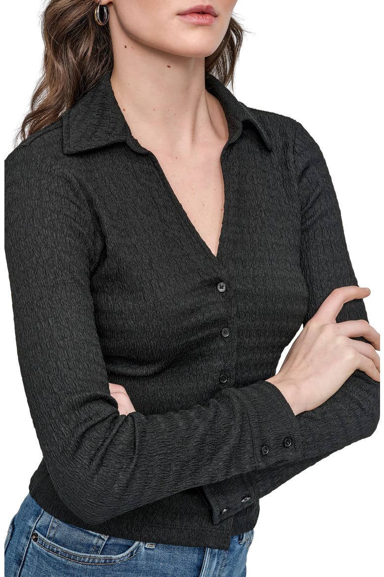 Slim Fit Ripple Lace Johnny Collar Top, Alternate, color, BLACK