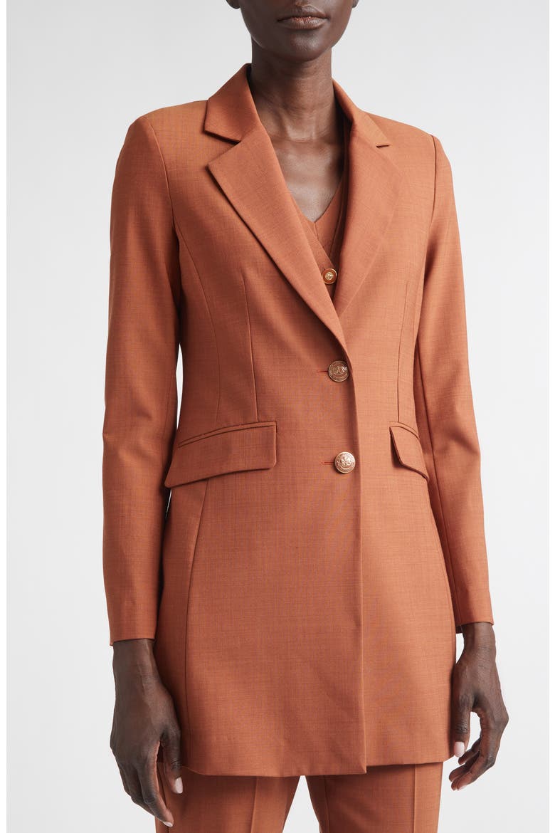 Long Wool Blend Stretch Mélange Jacket, Alternate, color, RUST MELANGE