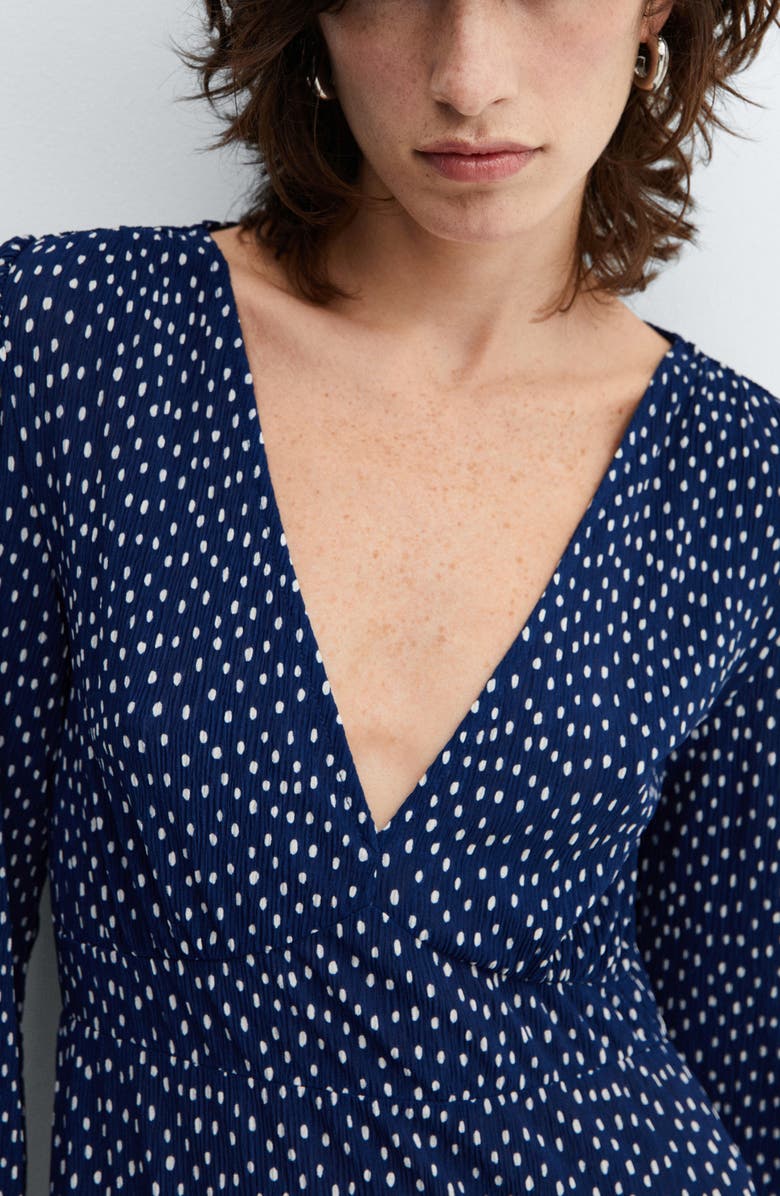 MANGO Polka Dot Long Sleeve Midi Dress, Alternate, color, Blue