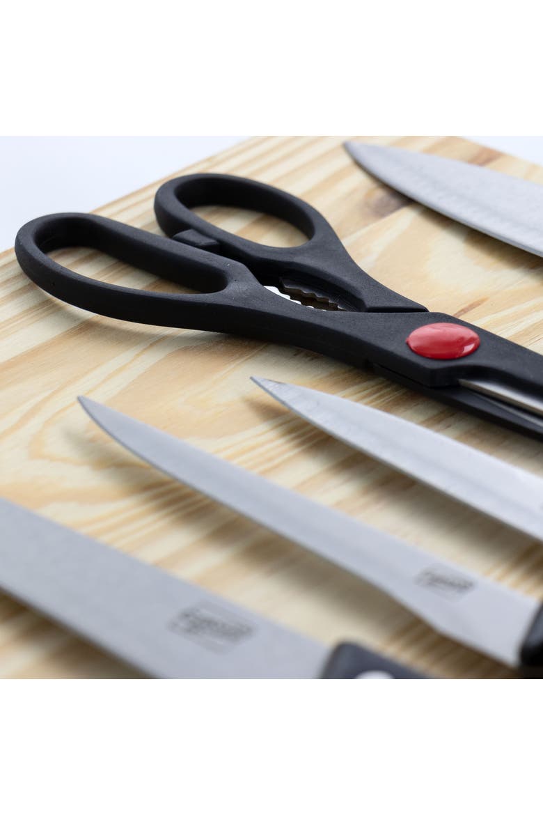 10 Piece Cutlery Set with Wooden Cutting Board, Alternate, color, Black