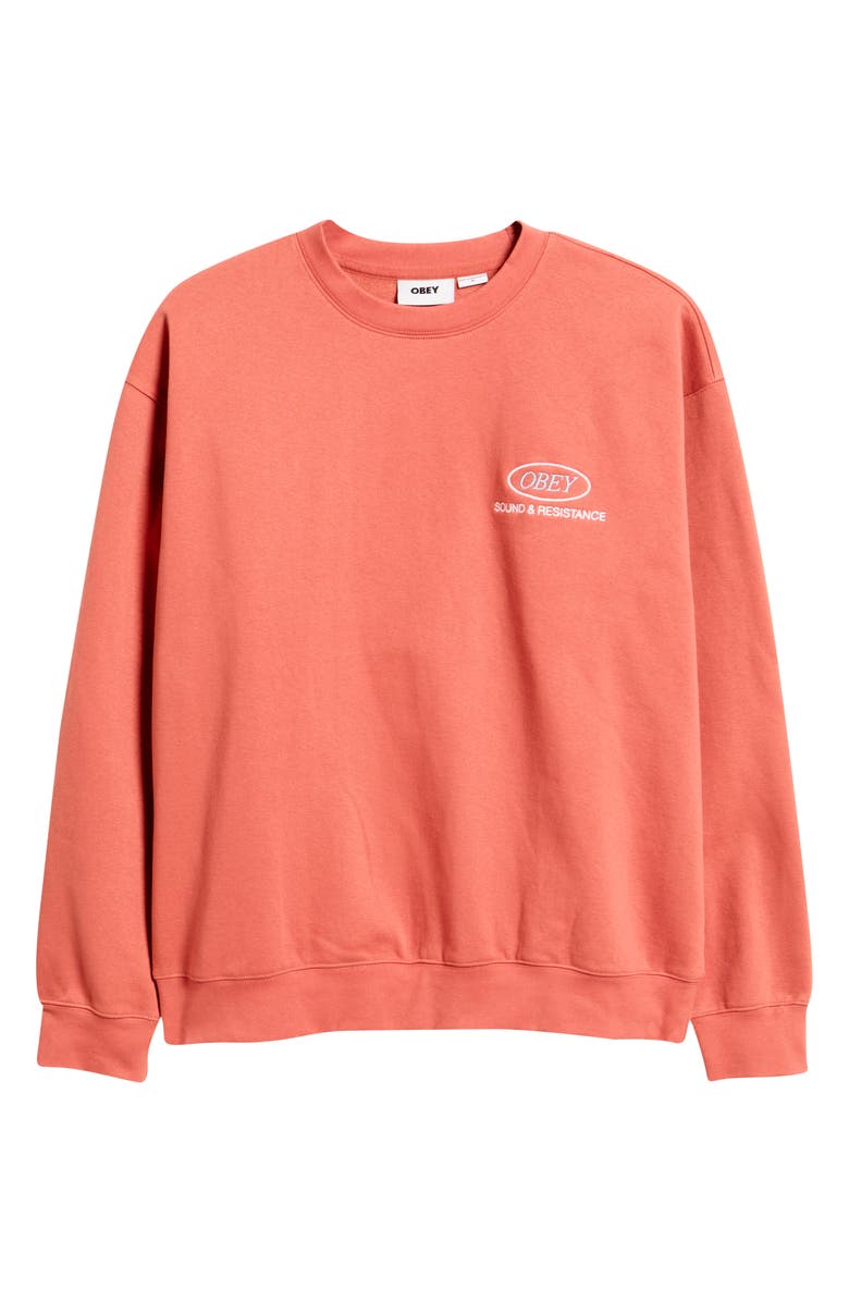 Obey Sound and Resistance Embroidered Sweatshirt, Alternate, color, Mineral Red