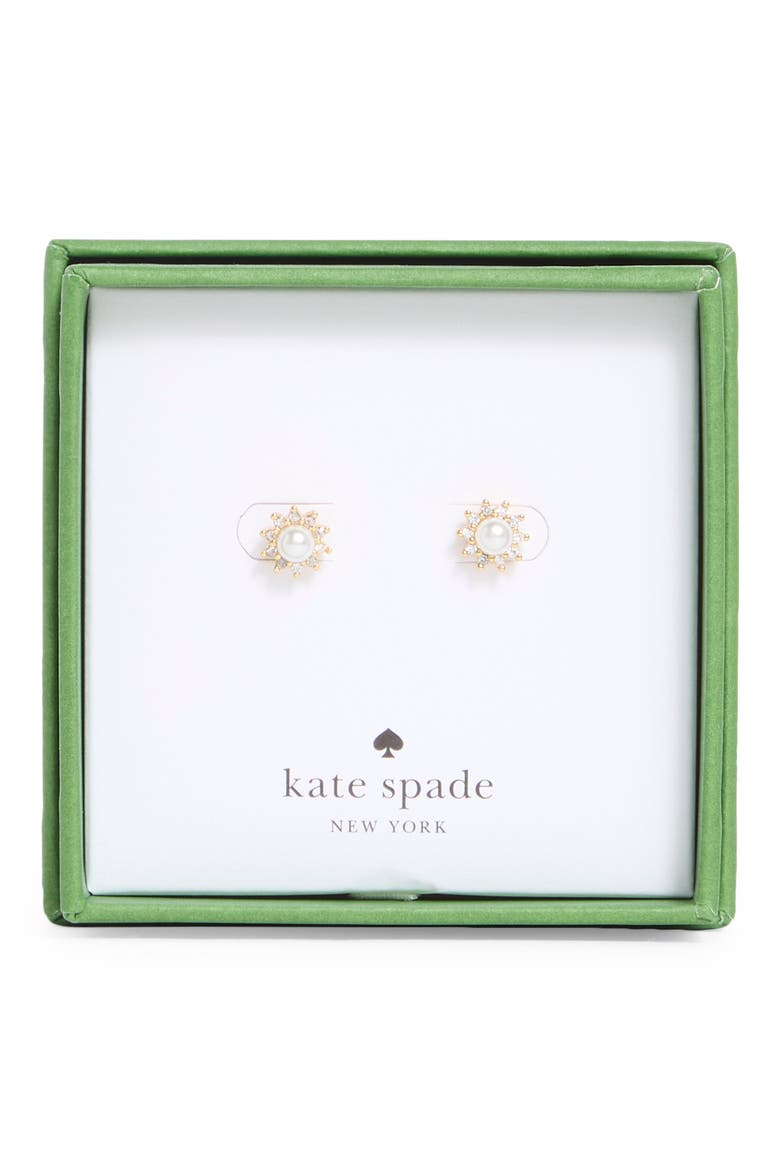 faux pearl flower stud earrings, Main, color, CREAM/ GOLD