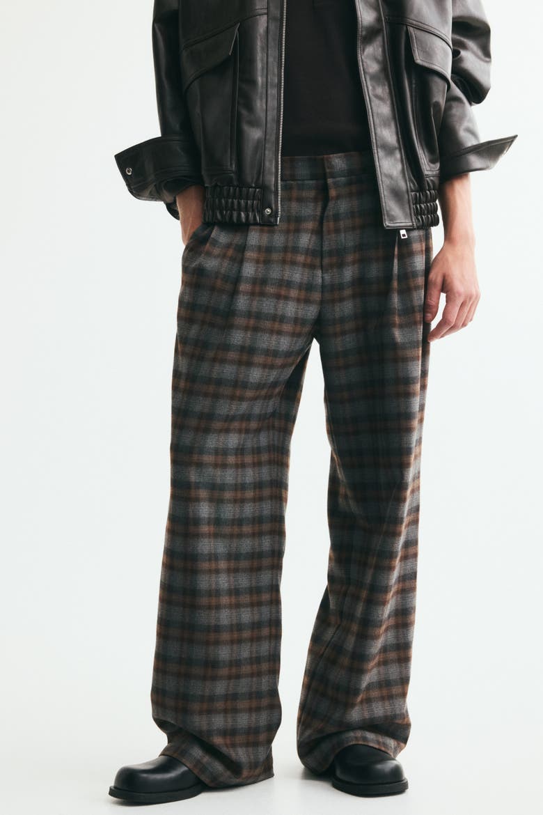 Oversized Wide-leg Tailored Pants, Alternate, color, Gray/plaid