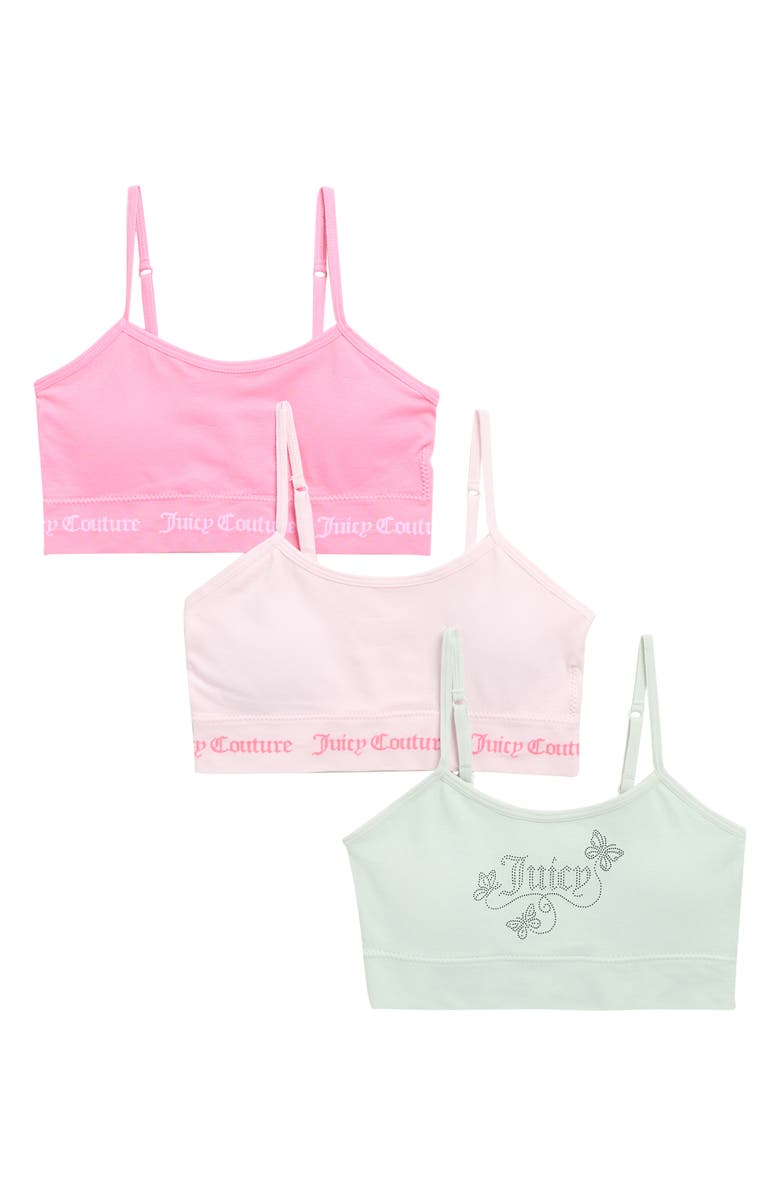 Juicy Couture Kids' Assorted 3-Pack Bralettes, Main, color, Aloe Water/ Fairy Pink