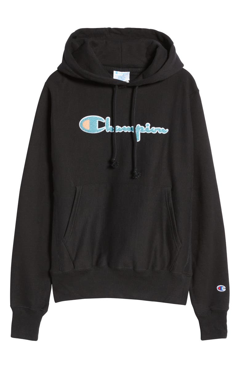 Champion Boyfriend Logo Reverse Weave<sup>®</sup> Cotton Blend Fleece Hoodie, Alternate, color,
