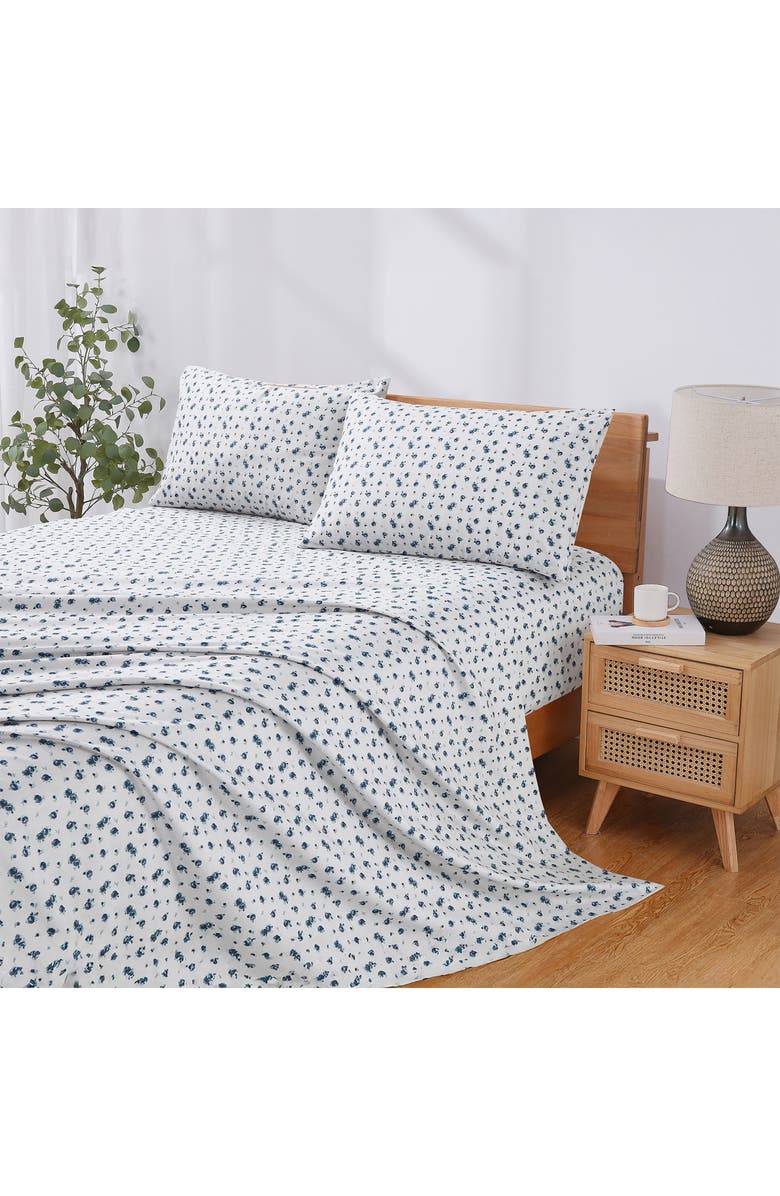 Modern Threads Rose Print Microfiber Sheet Set, Main, color, Blueberry