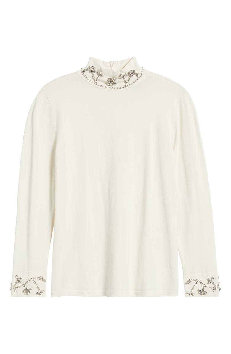 Anne Klein Embellished Mock Neck Sweater, Alternate, color, White Dove