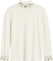 Anne Klein Embellished Mock Neck Sweater
