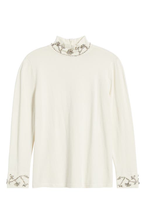 Anne Klein Embellished Mock Neck Sweater In White