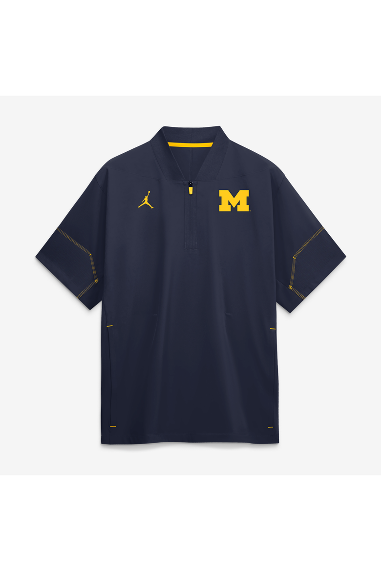 Men's Jordan Brand Navy Michigan Wolverines 2026 Sideline Short Sleeve Quarter-Zip Coaches Jacket, Main, color, Navy