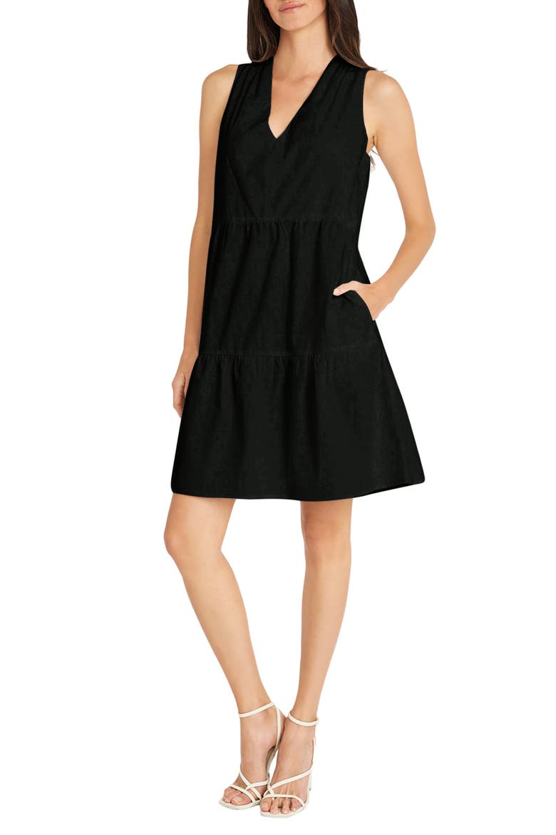 Sleeveless Tiered Fit & Flare Dress, Alternate, color, BLACK