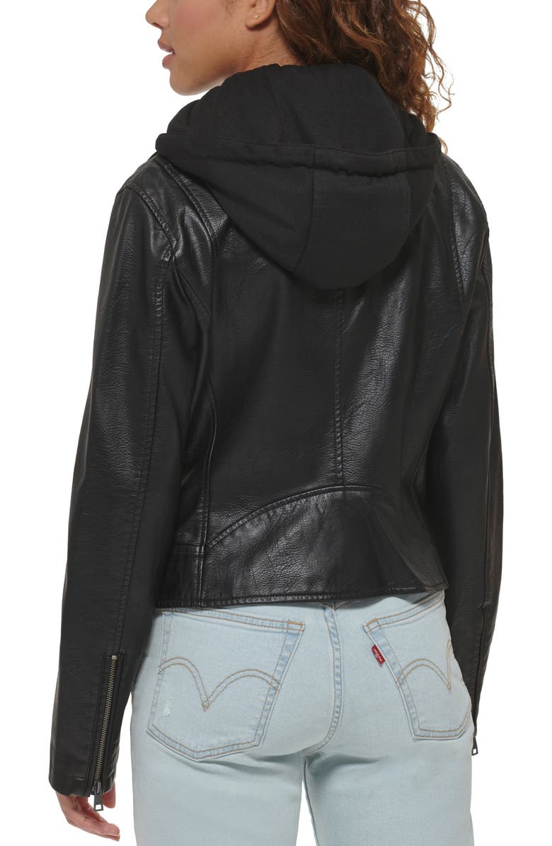 Levi's<sup>®</sup> Fleece Hood Faux Leather Moto Jacket, Alternate, color,
