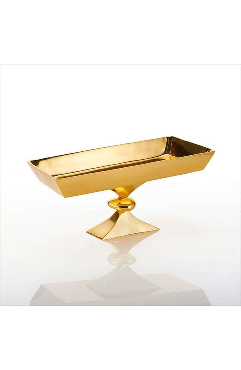 Lunares Rock Rectangle Pedestal Bowl, Main, color, Gold