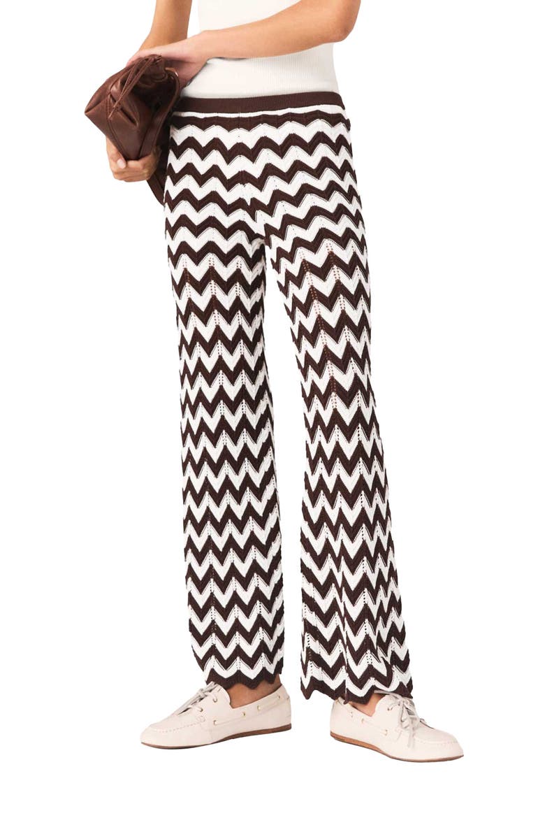 Zigzag crochet trousers, Main, color, Brown/white