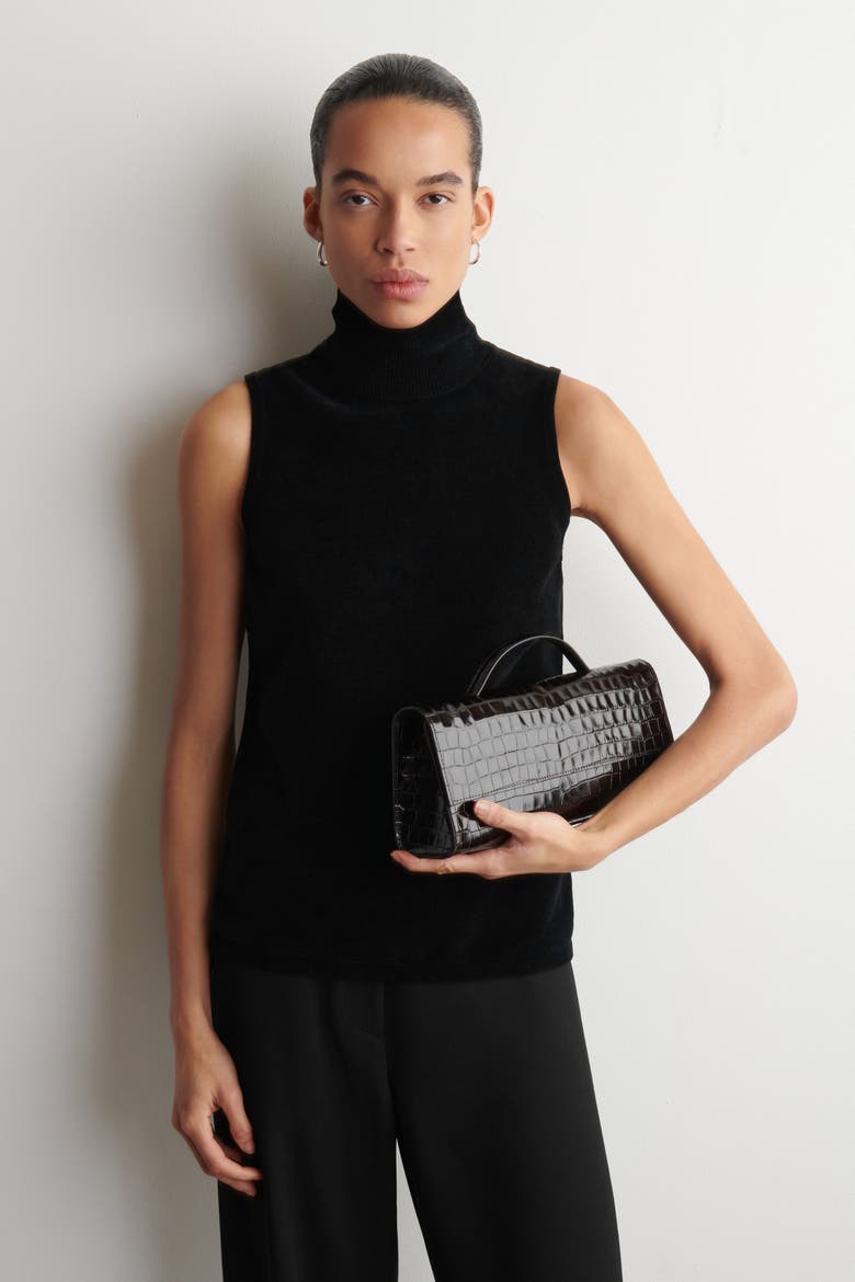 Chenille Mock-Neck Vest, Main, color, BLACK