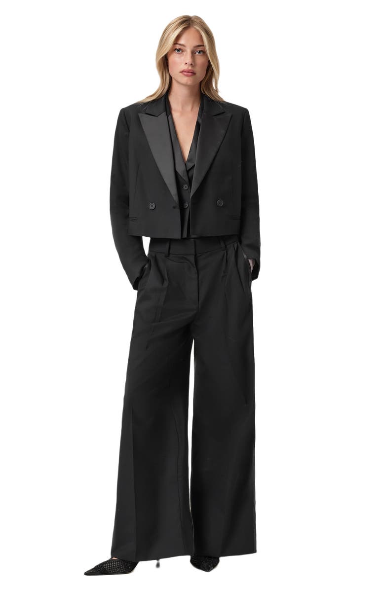 AllSaints Noa Wool Blend Crop Tuxedo Blazer, Alternate, color, Black